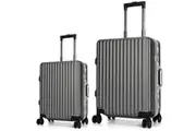 Swiss Aluminium Luggage Suitcase Lightweight with TSA locker 8 wheels 360 degree rolling HardCase 2 Pieces Set SN7619A&B-Sliver Grey