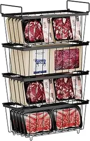 diceevil 4 Pack Freezer Baskets Organizer Bins Stackable Chest Freezer Organizer Bins with Handles