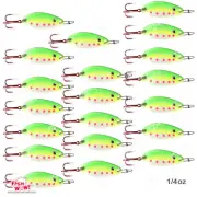 20pcs Fish WOW! 1/4oz Fishing Spoons Green Yellow Treble Red Hook Duo Lock Snap