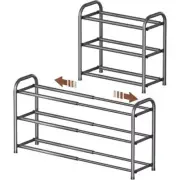 3-Tier Expandable Shoe Rack Adjustable Shoe Shelf Storage Organizer Metal