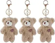 3 Pcs Brown Bear Pink Heart Plush Stuffed Keychain for Backpack, Plush Keychain,