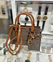 Michael Kors Sheila SM CZ Satchel Crossbody Bag+Top Zip Coin Pouch Wallet- Brown