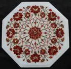 Carnelian Stone Corner Table with Inlay Work Octagonal Marble Coffee Table Top