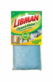 LIBMAN Clean & Shine Microfiber Sponge 2 in 1 Lint Free Washable Blue/Yellow