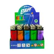 50 Enuff Lighters Electronic Gas Refillable Adjustable Flame Assorted Colours