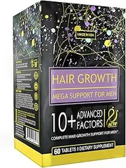 Actif Hair Growth for Men Mega Support 10+, Non-GMO, Stops 99% Hair Loss, Made in USA, 60 Count