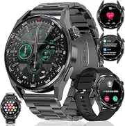 Military Smartwatch for Men(Answer/Make Calls), 1.39in HD Display with 360mAh Battery, 3 Straps, 100+ Sport Modes/5ATM Waterproof, Outdoor Fitness Tracker Pedometer Calories Smartwatch for Android iOS