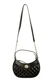 Versace Women's "Half Moon" Leather Silver Medusa Quilted Handbag Shoulder Bag