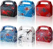 24 Pcs Spider Party Favor Boxes With Handles - 6 Styles Halloween Treat Bags for Kids, Spooky Birthday Goodie Candy Boxes, Gable Gift Box Decorations Supplies (24)