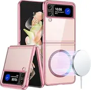 [DUEDUE] for Samsung Galaxy Z Flip 4 5G Case Magnetic, Compatible with MagSafe, Anti-Scratch Transparent Hard Shockproof Slim Cover for Samsung Z Flip4, Pink