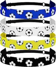 [APLZGMG] 4 Pieces Elastic Soccer Headbands for Girls, Adjustable Non-Slip Soccer Headband Soccer Team Hairbands Gifts Soccer Hair Accessories for Girls (Black, White, Yellow, Blue)
