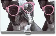 [VFMKT] Slim Metal Business Card Holder Portable Business Card Case Pocket Name Card Holder French Bulldog Glasses Wallet for Men Women Office Travel