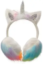 [Gifts Treat] Girls Unicorn Earmuffs Kids Plush Winter Outdoor Rainbow Adjustable Ear Warmers