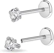 [PunkTracker] 16g/18g Surgical Steel Internal Thread CZ Stud Piercing Jewelry for Tragus/Nose/Helix/Conch/Medusa/Lip/Labret - Helix Tragus Cartilage Earring for Women Men 2PCS