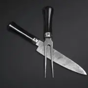 Custom Handmade Damascus Steel Fixed Blade 2-Pcs Bushcraft Kitchen Chef Knife