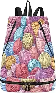 Cartoon Yarn Balls Colorful Drawstring bag for men trendy string back pack with Wet Dry Compartments, Cartoon Yarn Balls Colorful, 1 size