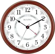 [Bulova] Daily Wall Clock, 18", Brown Cherry