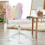 HONIFUR Kids Desk Chair, Adjustable Comfy Swivel Computer Chairs with Wheels for Kids & Fuzzy Butterfly Shaped Back, Cute Girls Students Vanity Chair for Bedroom/Study