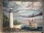 Woodworkers + Weavers Biloxi MS Lighthouse Tapestry Throw Blanket Fringed 51x68
