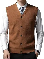 [Generic] Men's Wool Knitted Vest V-Neck Sweater Sleeveless Pullover Knitwear Cashmere Wool Classic Waistcoat Cardigans, Yellow, X-Large