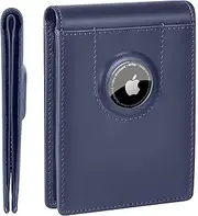 [ALLIVE] Airtag wallet for men - Genuine Leather Mens Wallet RFID Blocking Slim Billfold with Built-in AirTag Holder, 8 Card Slots, Minimalist Front Pocket Wallet with Gift Box, Chelsea Blue, Classic