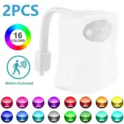 2 Pack 8-16 Color Bathroom Toilet Bowl Night Light LED Motion Activated Sensor