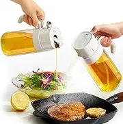 JELITY 2 Pack 2 in 1 Oil Spray Bottles for Kitchen, 550ml Glass Olive Sprayer, Food-Grade Oil Dispenser Mister for Air Fryer, BBQ, Salad, Cooking (White)