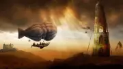 Landscape art fantasy nature painting zeppelin people Custom Gaming Mat Desk