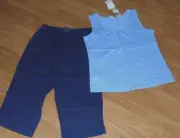 *LEMON GRASS TANK TOP SIZE S & NAVY BLUE CAPRI LIGHTWEIGHT NWT