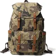Canvas Vintage Backpack, Waterproof Hiking Bag Training Camping Backpack Tactical Camouflage Backpack Sports Outdoor Travel Bag Khaki