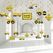 30 Pieces Construction Birthday Party Supplies Construction Themed Zone Party Hanging Swirl Decoration Traffic Zone Birthday Theme Streamers, Construction Truck Party Foil Swirls Decorations (Cool)