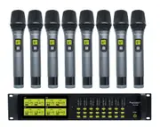 Precision Audio 8 Channel UHF Wireless Microphone System Rack Mount LCD Display TMUS08