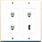 3 Port Phone RJ11-12 HD Wall Plate [ 2 GANG ] White