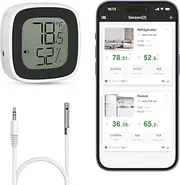 ORIA Bluetooth Fridge Freezer Thermometer, Smart Refrigerator Thermometer with Probe, App, Alerts Calibration, Data Storage Export, 164ft Range, Temperature Humidity Monitor for Refrigerator, Home