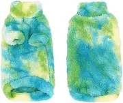 Sphynx Cat Warm Turtleneck Sweater, Thick Soft Double-Sided Fleece Clothes for Cats, Two-Legged Winter Onesie for Cats and Small Dogs,Pjs for Cats and Puppy (Green Tie-dye, M (3.5-5lbs))