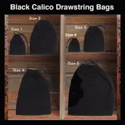 Black Calico drawstring Bags Calico Bags Black Drawstring Bags 145gsm