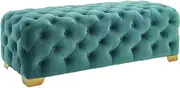 Bed End Bench Entryway Bench Rustic Fabric Upholstered Bedroom Bench Seat Button Tufted Ottoman Footrest Stool Bedroom Bench(Green,100 * 45 * 40cm)