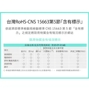 動力工廠 CT-3167 長度4.5米 1切 6座 3孔 延長線 L型扁插 台灣製