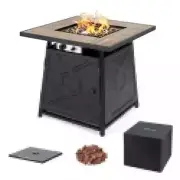 Nuu Garden Outdoor Metal Propane Gas Fire Pit Table + PVC Waterproof Cover Black