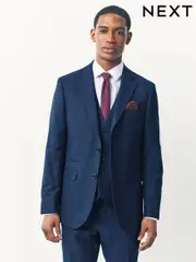 Blue Tailored Fit Textured Wool Suit Jacket (E82679) | $189