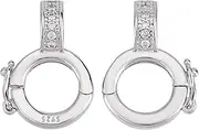 DELORIGIN 2Pcs S925 Sterling Silver Micro Pave Cubic Zirconia Fold Over Clasp Hook Rings Shining Silver Twister Clasp Hoops Connector Charms for Jewelry Bracelet Making Necklaces Earrings Decoration
