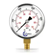 2-1/2" Pressure Gauge - Chrome Steel Plated Case, 1/4"NPT, Lower Mnt. 1000 PSI
