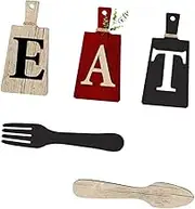 XLWLLNJ Set of 5 Fork And Spoon Wall Art with Rustic Cutting Boards, B