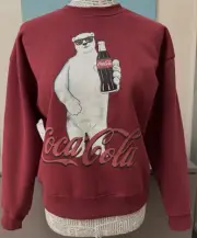 Coca Cola Polar Bear Coke Bottle Sweatshirt Crewneck Pullover Burgundy Target XS