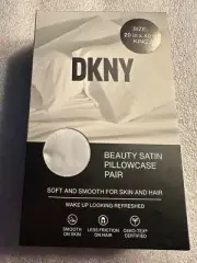 DKNY King Size Satin Pillowcase Pair Silver/light Grey Sealed Box Donna Karan