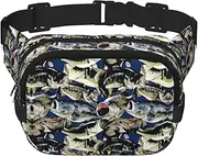 [DEXNEL] Fish Pattern Fanny Packs for Women Men, Fashion Waist Packs for Workout Running Traveling Hiking, Black, One Size
