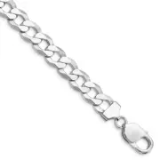 Sterling Silver Rhodium-plated 9.75mm Flat Curb Chain Anklet Size 9" Mother Gift