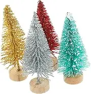 MOBUTOFU 48Pcs Mini Christmas Tree Decor with Wooden Base Artificial Pine Trees for Table Decoration for Xmas and Micro Landscape Display