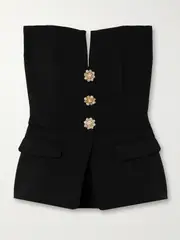 [Self-Portrait] Self-Portrait - Strapless Embellished Crepe Peplum Bustier Top - Black - UK 14 UK 14 Black