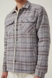Cotton:On Men's Teddy Lined Shacket Button Jacket Grey Check Size XS NEW
